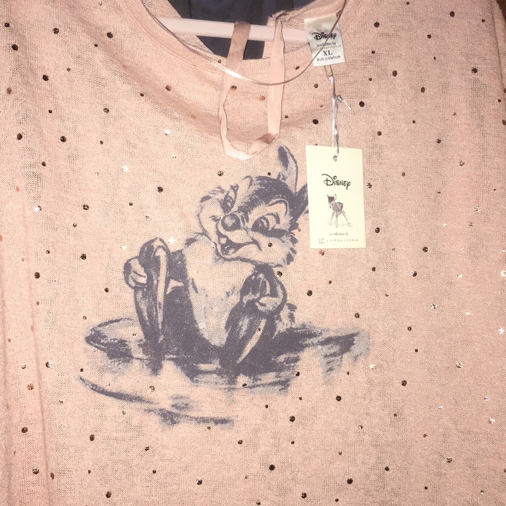 Disney rose gold Bambi Thumper bow back top!